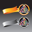 Set of billiard balls on gold and silver ribbons
