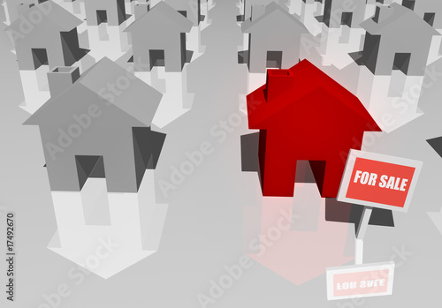 Illustration: For Sale Sign and 3d Real Estate Houses For Sale Sign and 3d Real Estate Houses