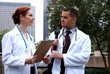 Doctors downtown park discuss lab results