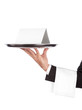 waiter with tray and empty card
