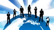 Business people silhouettes standing on the planet