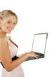 Photo: Young attractive female holding laptop Young attractive female holding laptop