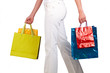 Photo: woman holding colored bags woman holding colored bags