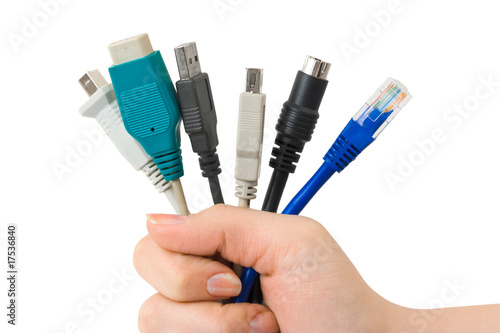 Computer cables in hand