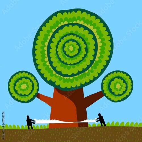 Vector: Leñadores aserrando árbol Leñadores aserrando árbol