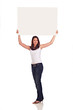Young Woman holding a white billboard over her head