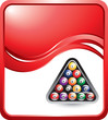 Set of billiard balls on red wave advertisement