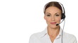 Beautiful young businesswoman is wearing headset