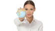 Beautiful young businesswoman is holding a globe