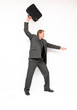 A businessman holding a briefcase over a head A businessman holding a briefcase over a head