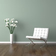 white barcelona chair on green