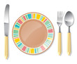 Brown plate, steel spoon, fork, knife | Vector World series Brown plate, steel spoon, fork, knife | Vector World series