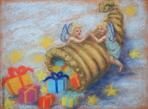 Photo: Painting of angels with a cornucopia Painting of angels with a cornucopia