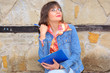 Business woman writes notes