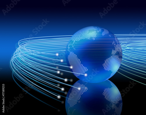 Illustration: Optical fibres around earth Optical fibres around earth