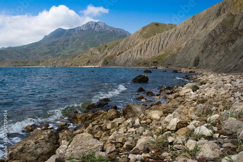 Ukrainian landscape of crimea mountains and see shore