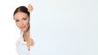 Video: Beautiful business woman holding empty white board Beautiful business woman holding empty white board