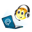 Smiley ball working on their computer