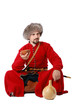 Tatar warrior sitting with cup and calabash.