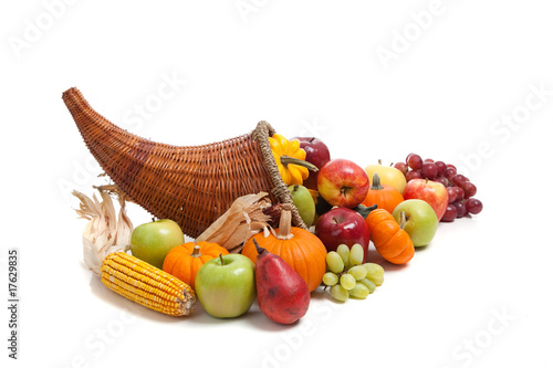 Photo: Fall cornucopia on a White back ground Fall cornucopia on a White back ground