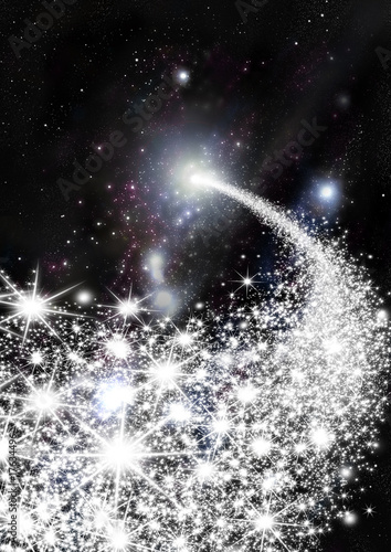 Illustration: Sternschnuppe aus Sternenstaub - Meteor, Schweif Sternschnuppe aus Sternenstaub - Meteor, Schweif