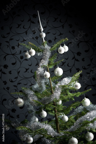 Photo: Silver decorated Christmas tree with balls and chains Silver decorated Christmas tree with balls and chains