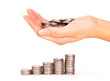 Hand put coin to money staircase Hand put coin to money staircase