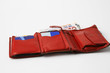 Red leather wallet with euros
