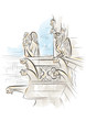Vector: Chimera on the top of Notre-Dame de Paris. Vector illustration Chimera on the top of Notre-Dame de Paris. Vector illustration