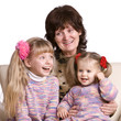 Happy family grandmother and two child girl. Isolated.