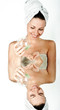 Beautiful young woman with aroma bath ball reflected in rendered Beautiful young woman with aroma bath ball reflected in rendered