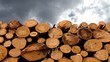 Cut trunks stacked in forest time lapse