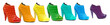 Variety of all rainbow colors in patent leather shoes or boots