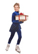 Child girl sport figure skating in white skate. Isolated.