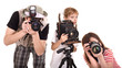 Happy family and child with group camera. Isolated. Happy family and child with group camera. Isolated.