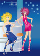 Two beautiful girls drink cocktail of party