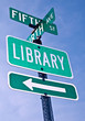 Foto: A directional roadsign to the library. A directional roadsign to the library.