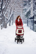 young mother with baby carriage