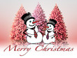 Christmas landscape with snowy trees and snowmen Christmas landscape with snowy trees and snowmen