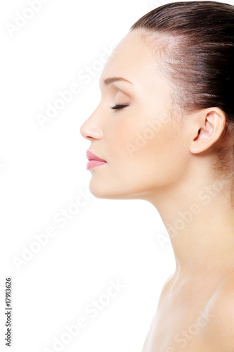 Photo: Profile portrait of female face with clean skin Profile portrait of female face with clean skin