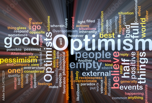 Illustration: Optimism word cloud glowing Optimism word cloud glowing