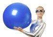 Beautiful cyber woman holding fitness ball