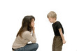 Son having a tantrum whilst mother gets angry.