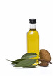 Aceite, almendras y hojas de almendro. Aceite, almendras y hojas de almendro.