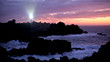 beautiful sunset on coastline with powerful lighthouse lighted beautiful sunset on coastline with powerful lighthouse lighted