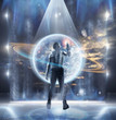 Digital composite of Asian man pointing as vapor display