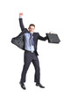 A happy young businessman jumping in the air isolated on white A happy young businessman jumping in the air isolated on white