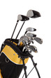 Golf clubs and bag on white