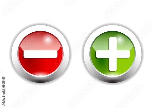 Vektor: plus an minus signs on green and red buttons plus an minus signs on green and red buttons