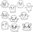 Set of 10 Cute Ghosts Stickers. Vector Image